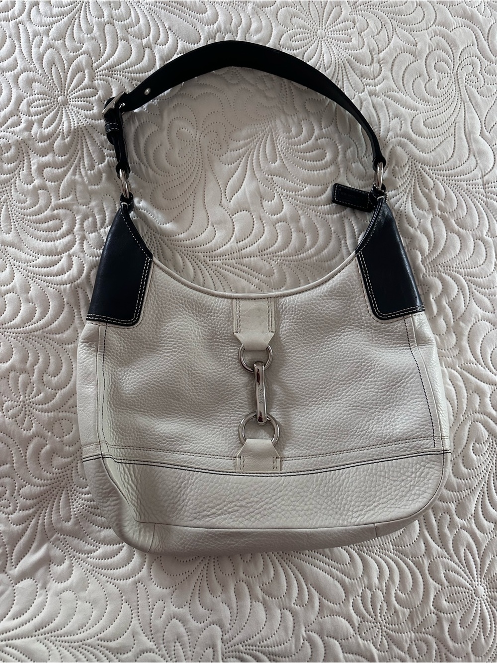 COACH Hamptons White Leather Ergo Dog Clip Hobo Shoulder Bag F13088 Y2K